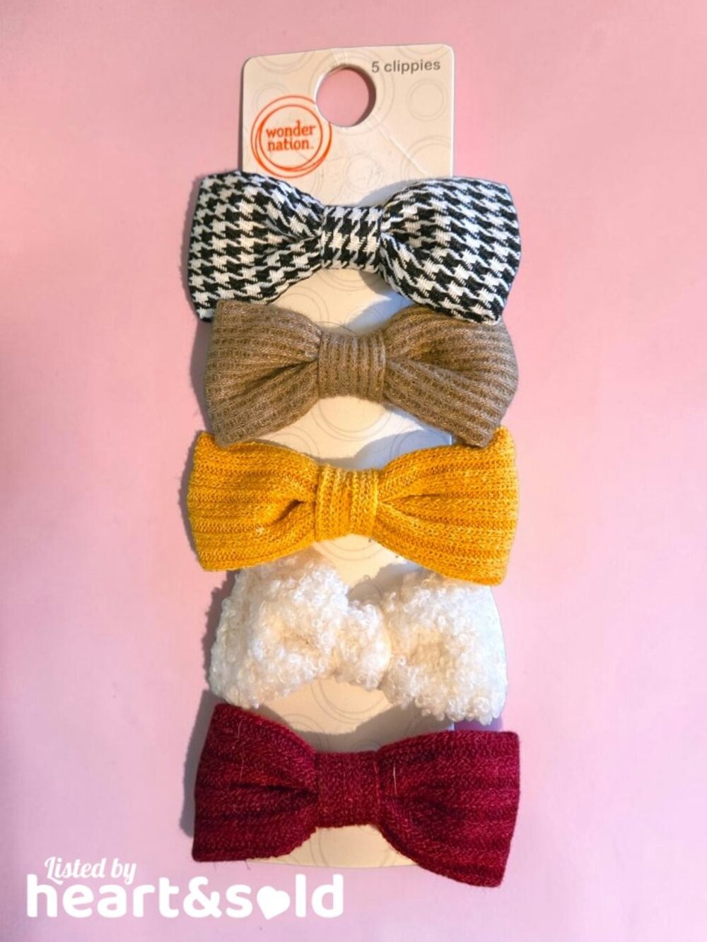 NEW Girls Fall Sweater-Knit Hair Bow Clip Set